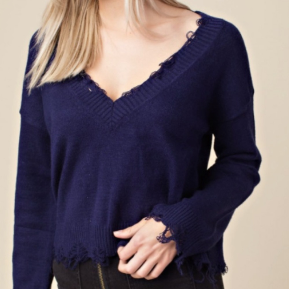 Wild Honey Distressed Cropped Sweater